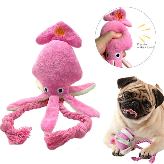 KFX-8894141 Squeaky Pink Squid Plush Dog Toy for Small to Medium Dogs - Durable Corduroy Chew & Fetch Toy