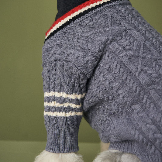 KFX-8894653 Trendy Wool Cardigan Sweater for Dogs - Autumn and Winter Fashion in Dark Gray and Apricot