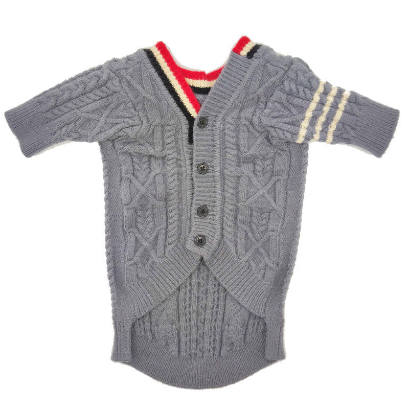 KFX-8894653 Trendy Wool Cardigan Sweater for Dogs - Autumn and Winter Fashion in Dark Gray and Apricot