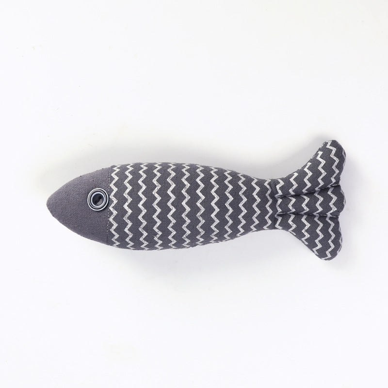KFX-8896317 Funny Cat Linen Fish Pillow - Biting Toy for Cats, Navy Blue, Yellow, Purple, 21x9x5cm