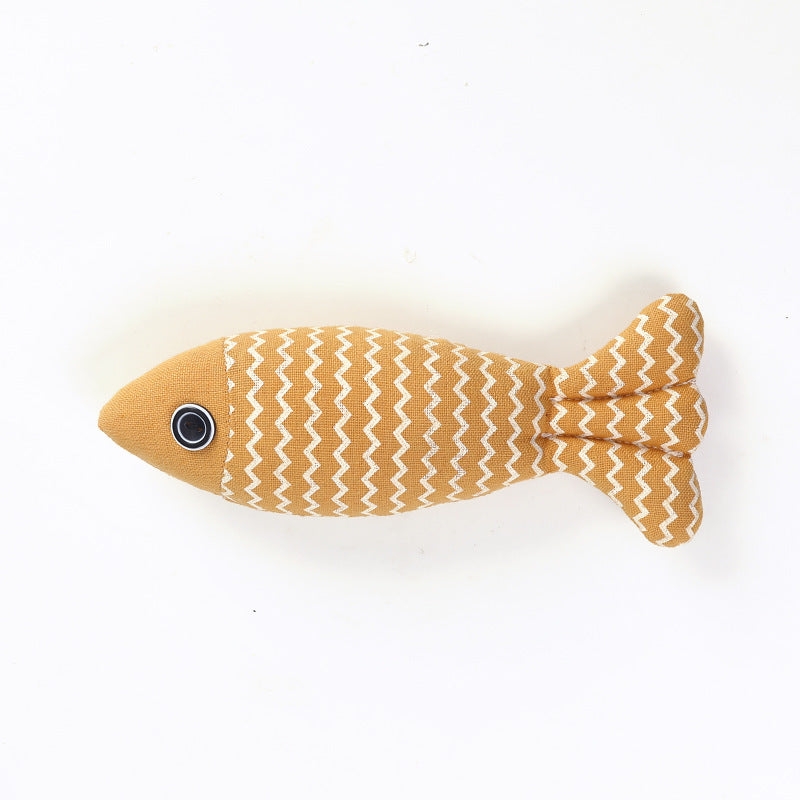 KFX-8896317 Funny Cat Linen Fish Pillow - Biting Toy for Cats, Navy Blue, Yellow, Purple, 21x9x5cm