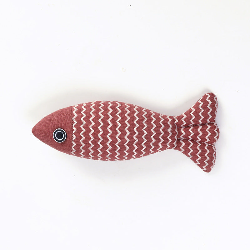 KFX-8896317 Funny Cat Linen Fish Pillow - Biting Toy for Cats, Navy Blue, Yellow, Purple, 21x9x5cm