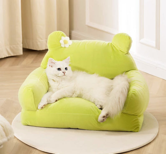 KFX-8896701 Large Cloth Cat Nest in Light Green and Light Purple - Cozy Pet Bed with Dimensions 54x36x45cm