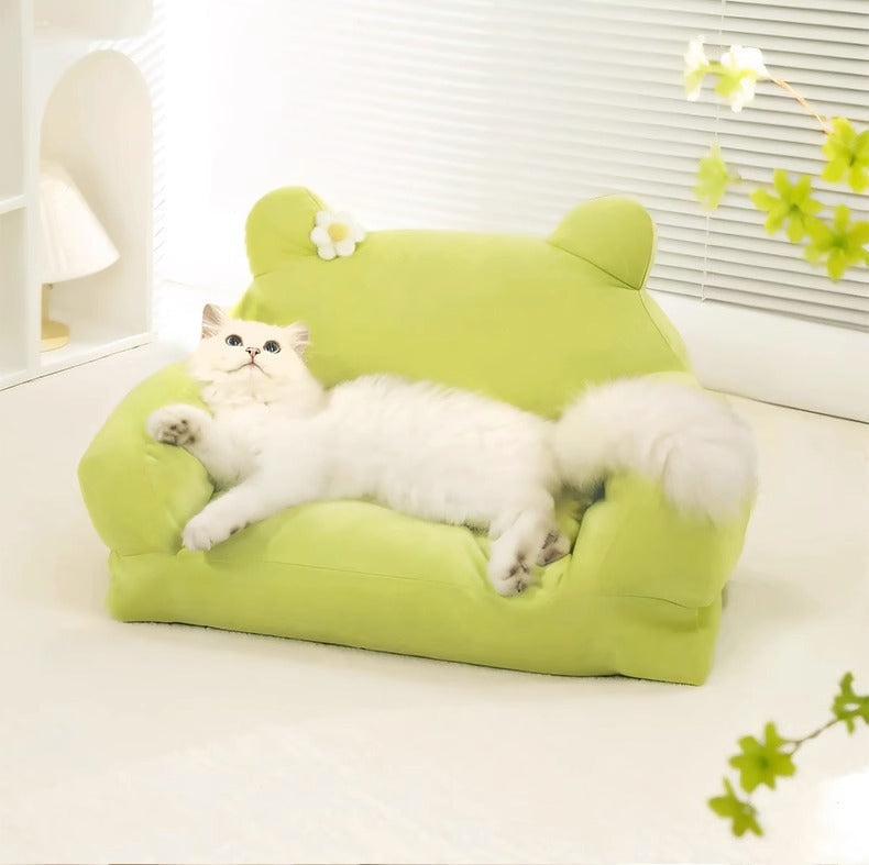 KFX-8896701 Large Cloth Cat Nest in Light Green and Light Purple - Cozy Pet Bed with Dimensions 54x36x45cm