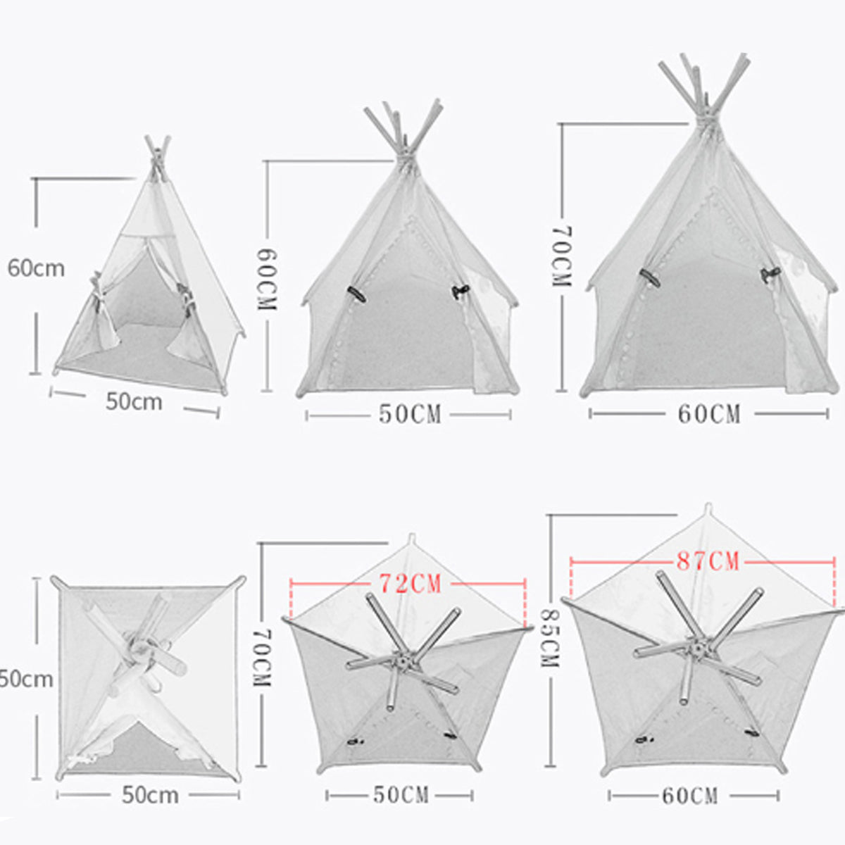 KFX-8899901 Portable Striped Pet Teepee Tent for Cats, Dogs, and Small Animals with Washable Cushion