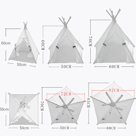 KFX-8899901 Portable Striped Pet Teepee Tent for Cats, Dogs, and Small Animals with Washable Cushion