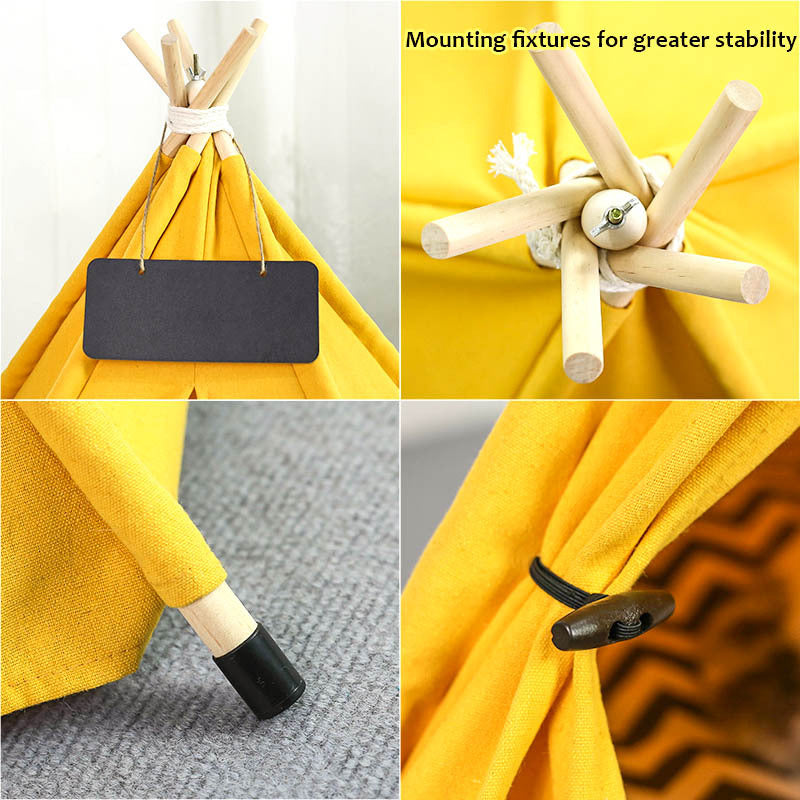 KFX-8899901 Portable Striped Pet Teepee Tent for Cats, Dogs, and Small Animals with Washable Cushion