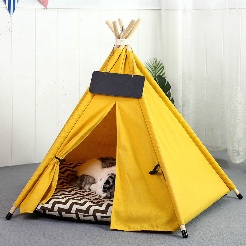 KFX-8899901 Portable Striped Pet Teepee Tent for Cats, Dogs, and Small Animals with Washable Cushion