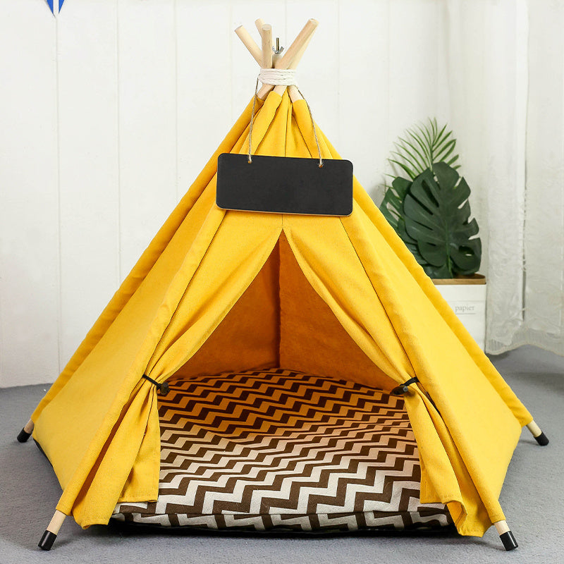 KFX-8899901 Portable Striped Pet Teepee Tent for Cats, Dogs, and Small Animals with Washable Cushion