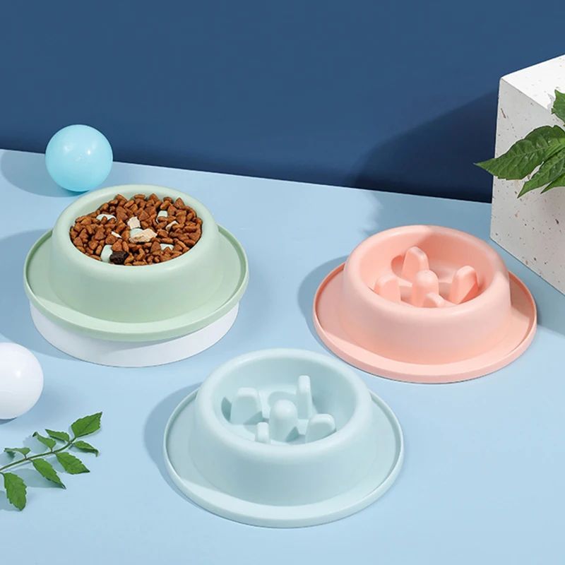 KFX-8902589 Slow Feed Dog Bowl for Cats and Dogs - Anti-Choking Interactive Feeding Dish in Macaroon Colors