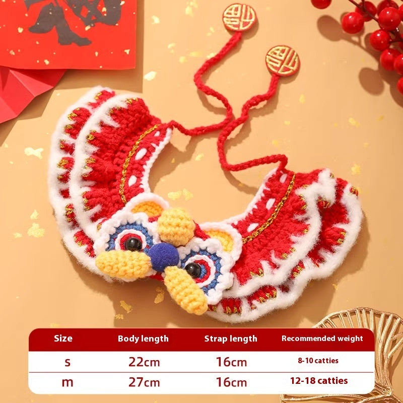 KFX-8902973 Festive New Year Pet Cat Scarf Collar - Embroidered Design in Winter Style