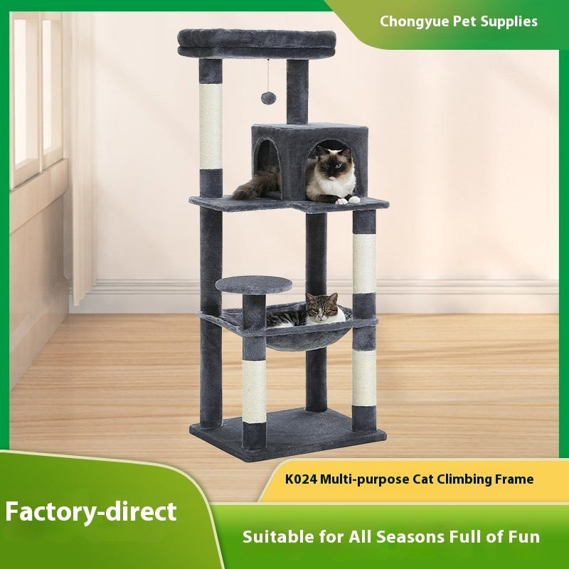 KFX-8908349 Plus-sized Cat Climbing Frame with Integrated Nest and Hammock in Dark and Light Gray - Durable and Stable Design