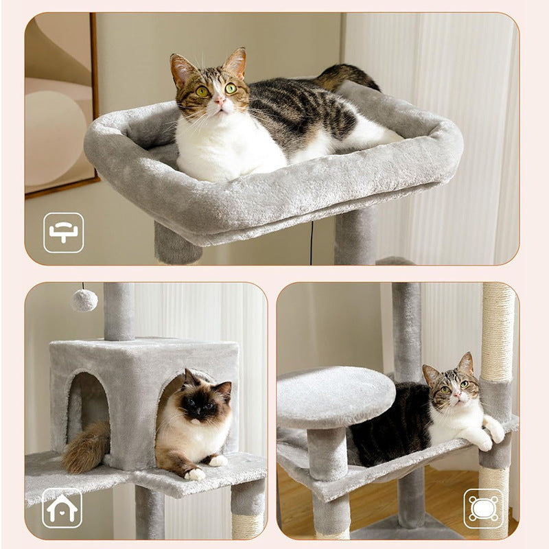KFX-8908349 Plus-sized Cat Climbing Frame with Integrated Nest and Hammock in Dark and Light Gray - Durable and Stable Design