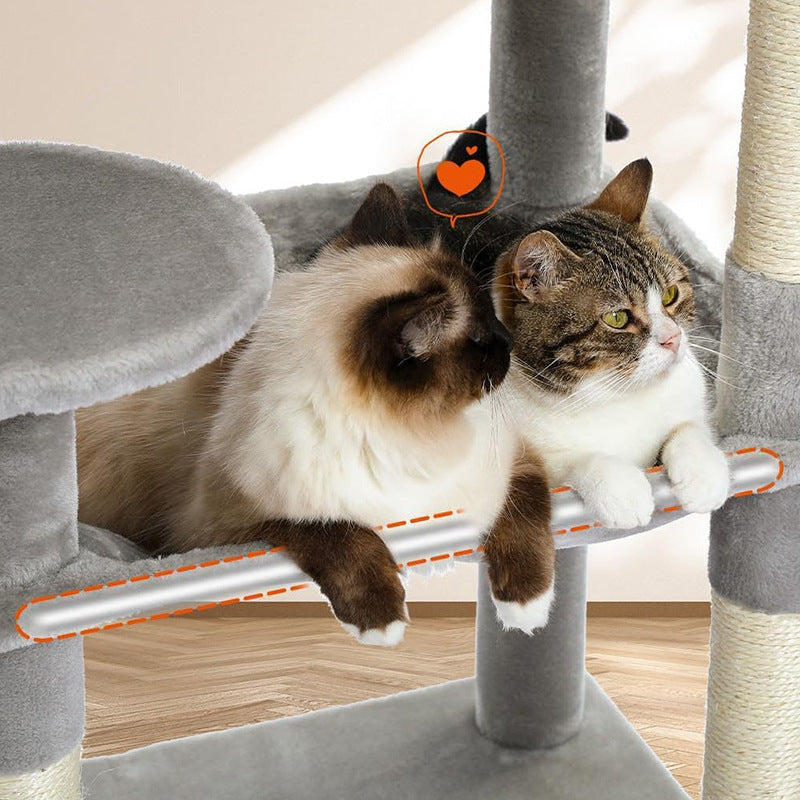 KFX-8908349 Plus-sized Cat Climbing Frame with Integrated Nest and Hammock in Dark and Light Gray - Durable and Stable Design