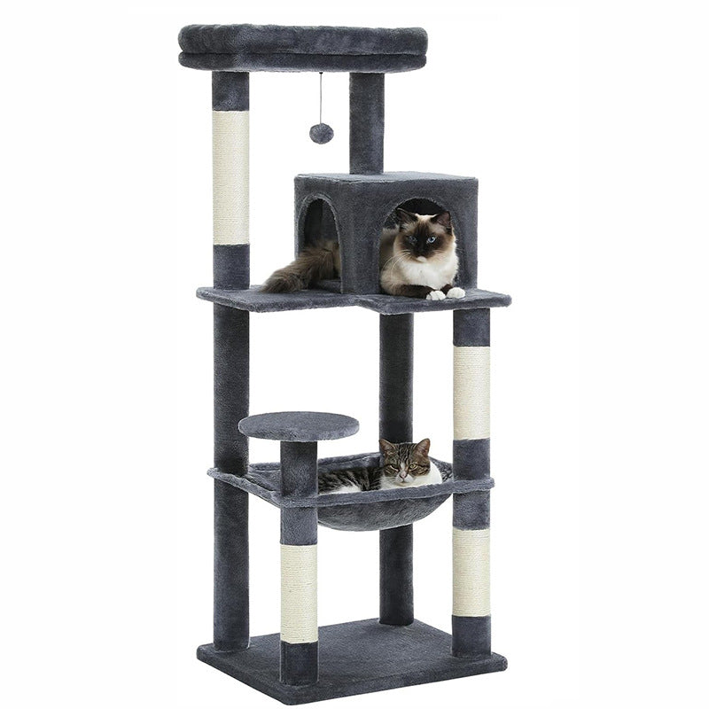 KFX-8908349 Plus-sized Cat Climbing Frame with Integrated Nest and Hammock in Dark and Light Gray - Durable and Stable Design