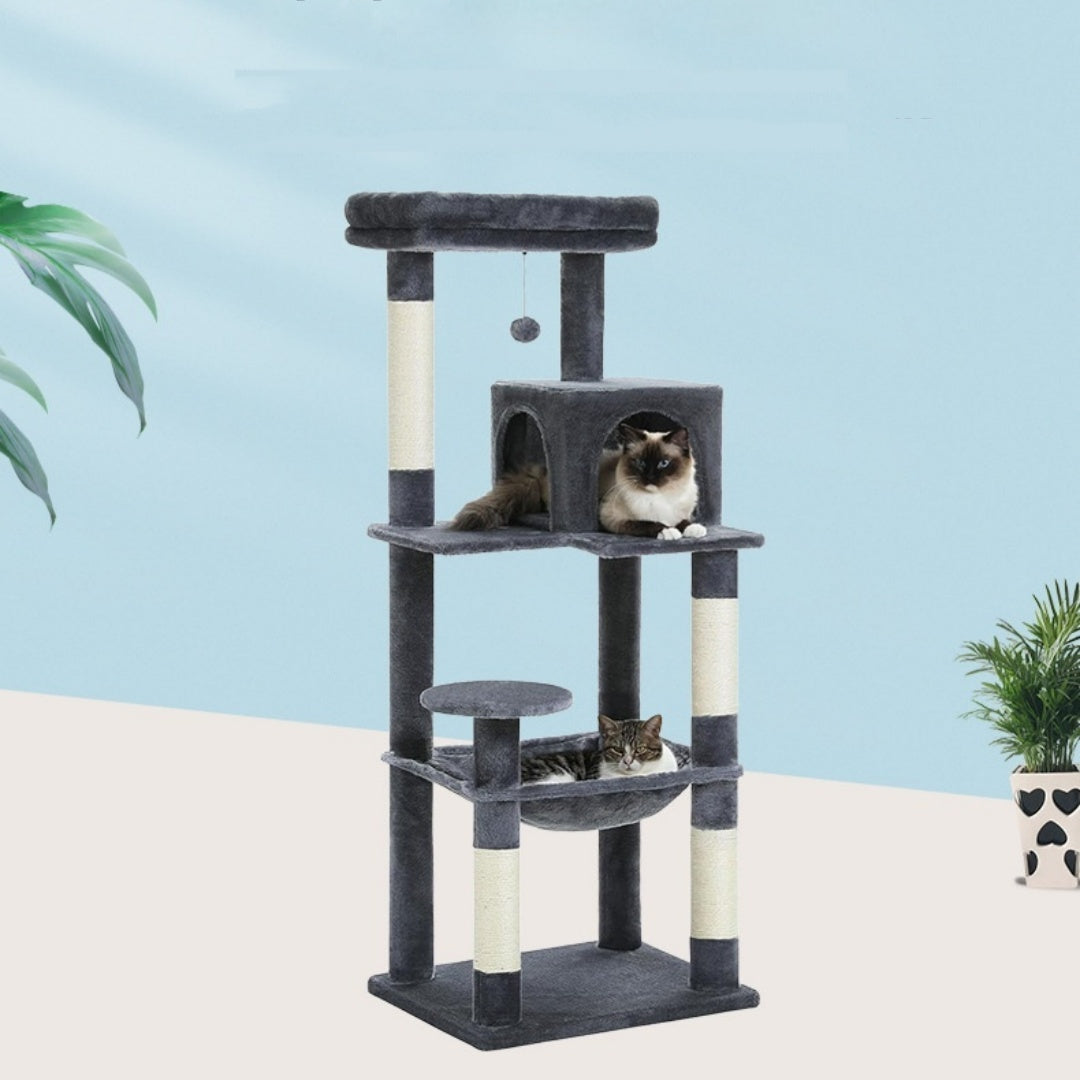 KFX-8908349 Plus-sized Cat Climbing Frame with Integrated Nest and Hammock in Dark and Light Gray - Durable and Stable Design