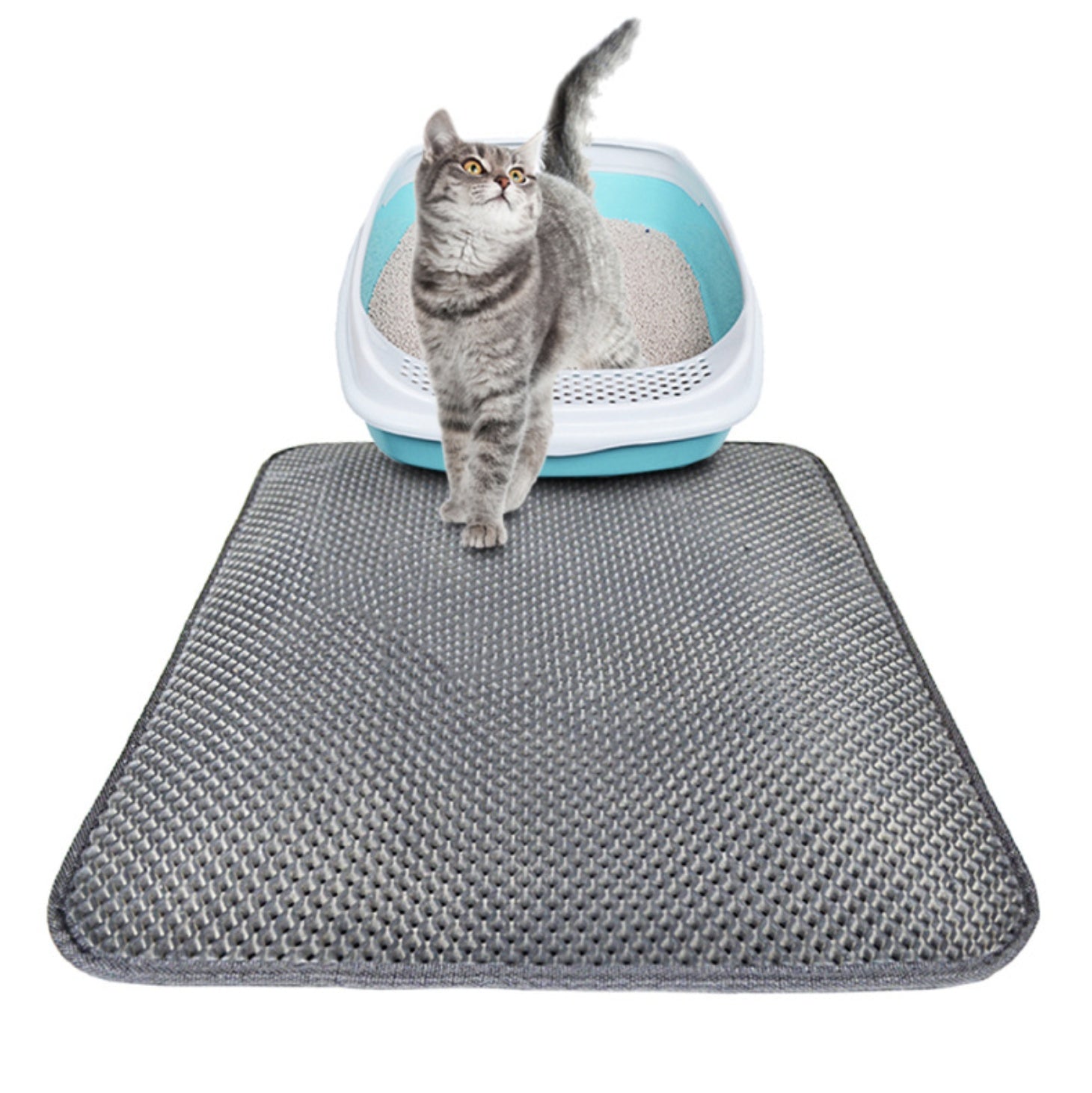 KFX-8910013 Double Layer Cat Litter Mat with Waterproof Layer for Easy Cleaning and Claw Trapping