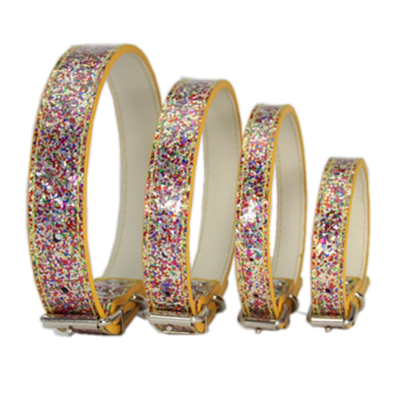 KFX-8910141 Stylish Gold PU Pet Collar with Shiny Glitter Design for Cats and Dogs