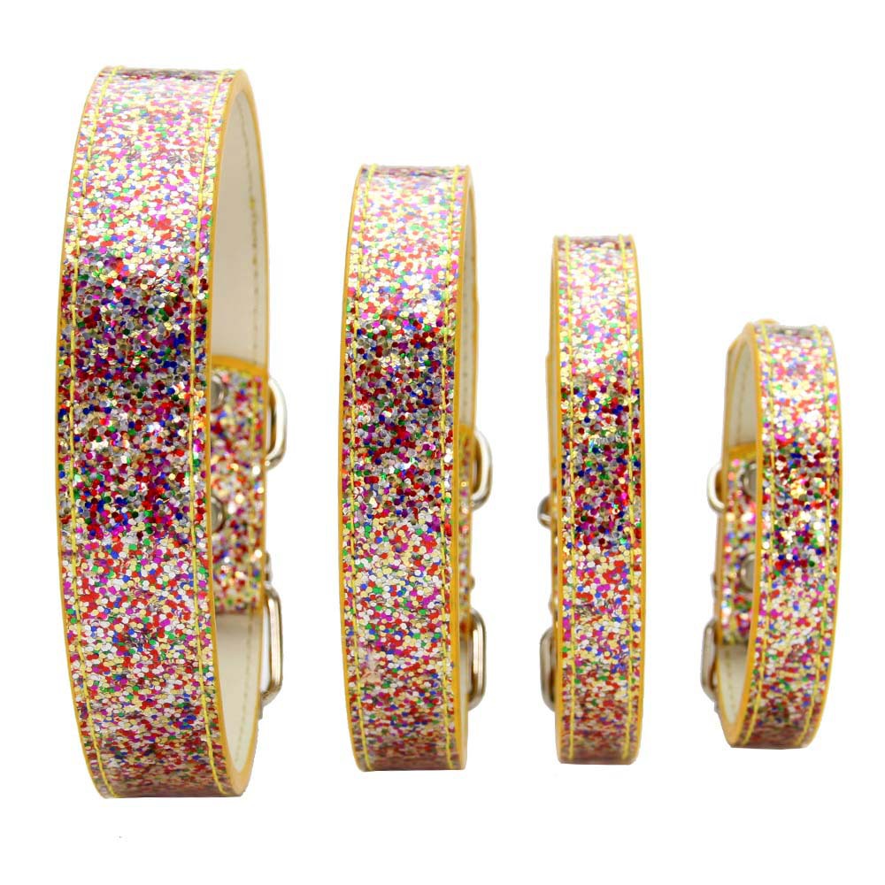 KFX-8910141 Stylish Gold PU Pet Collar with Shiny Glitter Design for Cats and Dogs