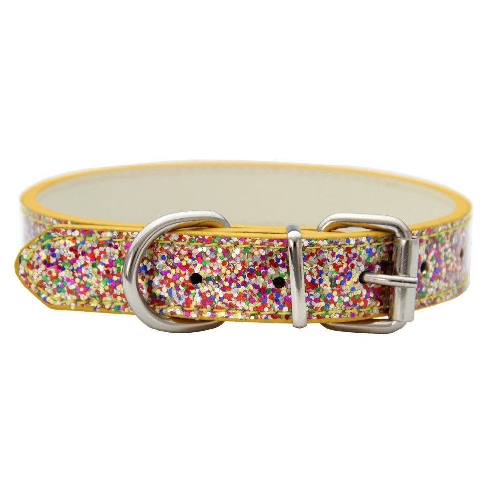KFX-8910141 Stylish Gold PU Pet Collar with Shiny Glitter Design for Cats and Dogs