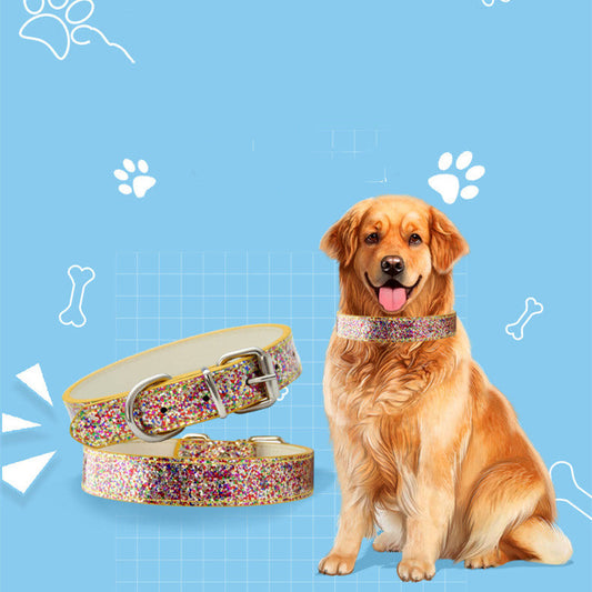 KFX-8910141 Stylish Gold PU Pet Collar with Shiny Glitter Design for Cats and Dogs