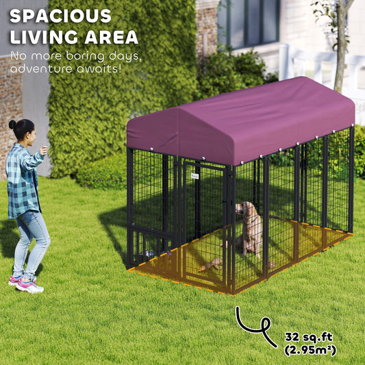 KFX-8911805 Outdoor Dog Kennel with Adjustable Bowls & Waterproof Cover, 7.9 X 4 X 6 Feet