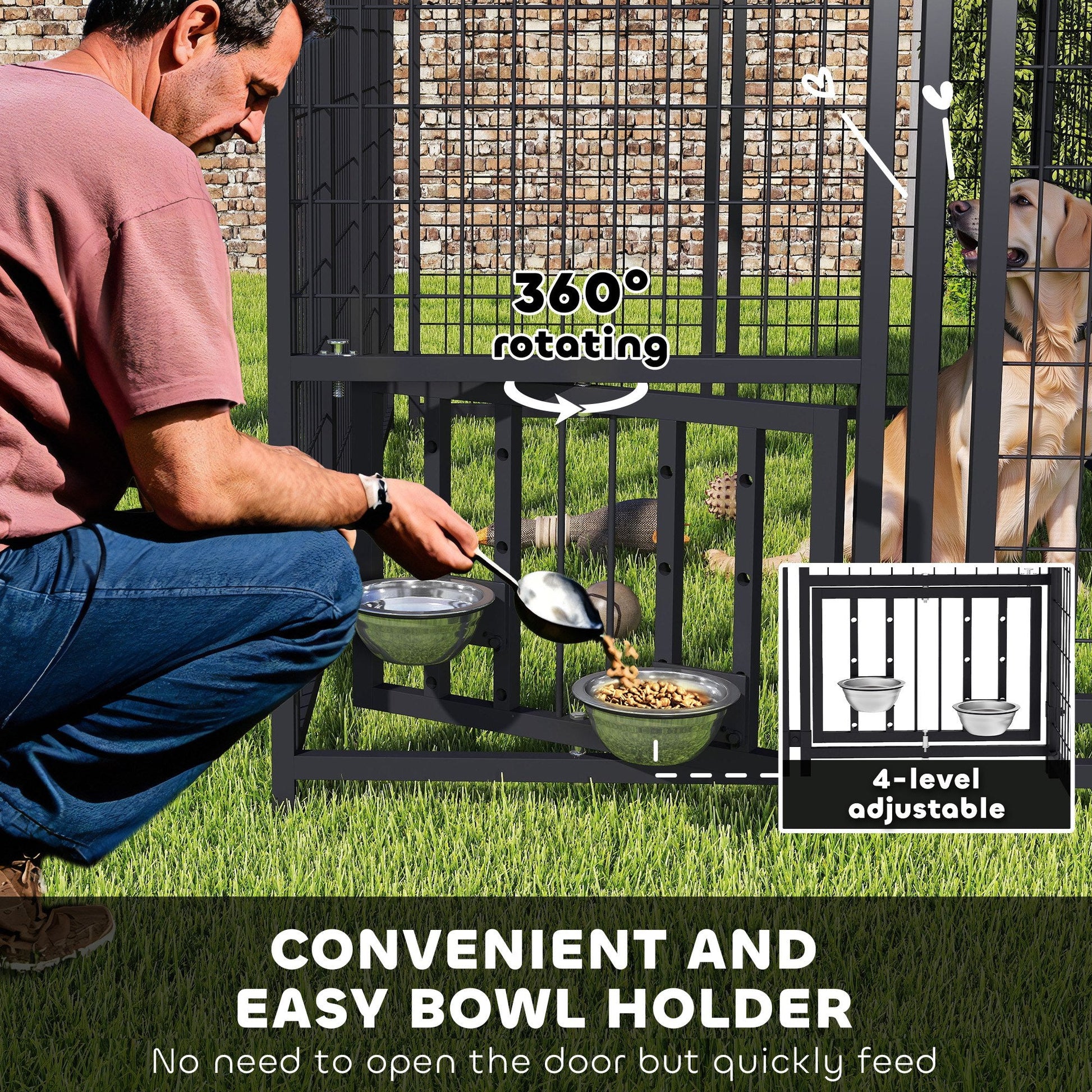 KFX-8911805 Outdoor Dog Kennel with Adjustable Bowls & Waterproof Cover, 7.9 X 4 X 6 Feet