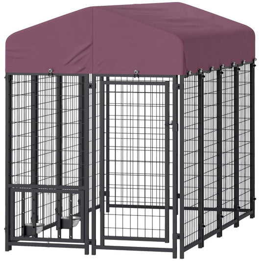 KFX-8911805 Outdoor Dog Kennel with Adjustable Bowls & Waterproof Cover, 7.9 X 4 X 6 Feet