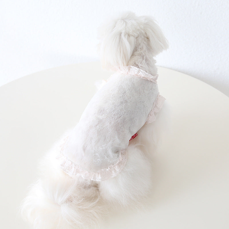 KFX-8913725 Lace Yarn Pet Vest for Dogs and Cats - Anti-Lint, Available in Pink, Apricot, and White, Sizes XS-XL