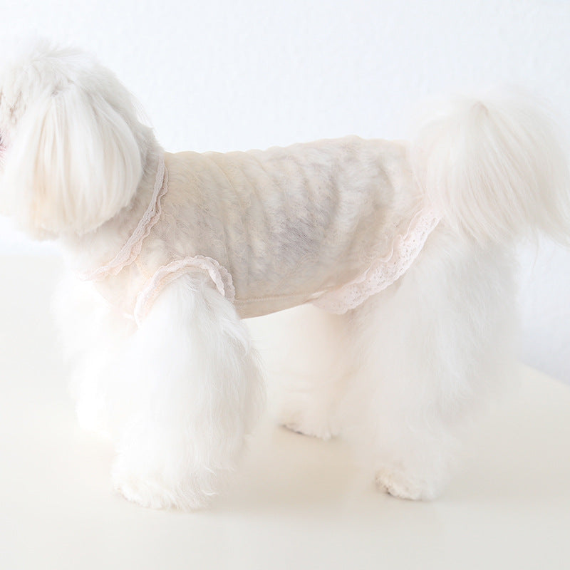 KFX-8913725 Lace Yarn Pet Vest for Dogs and Cats - Anti-Lint, Available in Pink, Apricot, and White, Sizes XS-XL