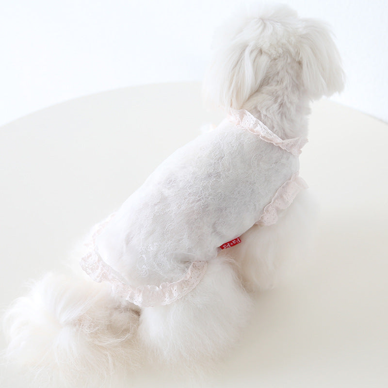 KFX-8913725 Lace Yarn Pet Vest for Dogs and Cats - Anti-Lint, Available in Pink, Apricot, and White, Sizes XS-XL