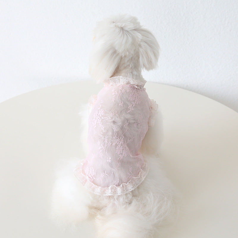 KFX-8913725 Lace Yarn Pet Vest for Dogs and Cats - Anti-Lint, Available in Pink, Apricot, and White, Sizes XS-XL