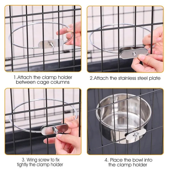 KFX-8914109 Detachable Stainless Steel Pet Bowl with Clamp Holder for Crate or Cage Use