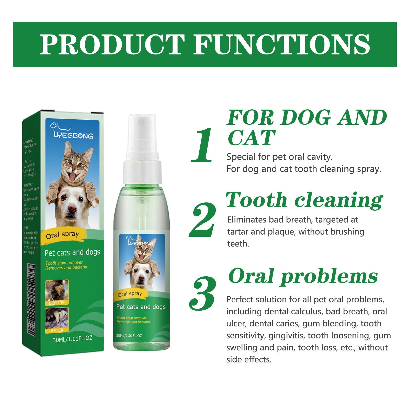 KFX-8915773 Pet Teeth Deodorant Spray for Halitosis Removal and Oral Cleaning - 30ml