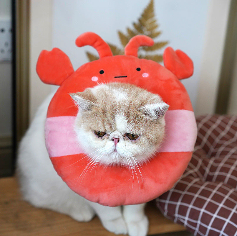 KFX-8915901 Soft Cloth Cat Shame Collar in Cartoon Design - Elizabethan Circle Style, Sizes S to L