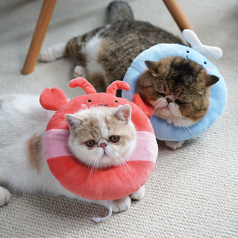 KFX-8915901 Soft Cloth Cat Shame Collar in Cartoon Design - Elizabethan Circle Style, Sizes S to L