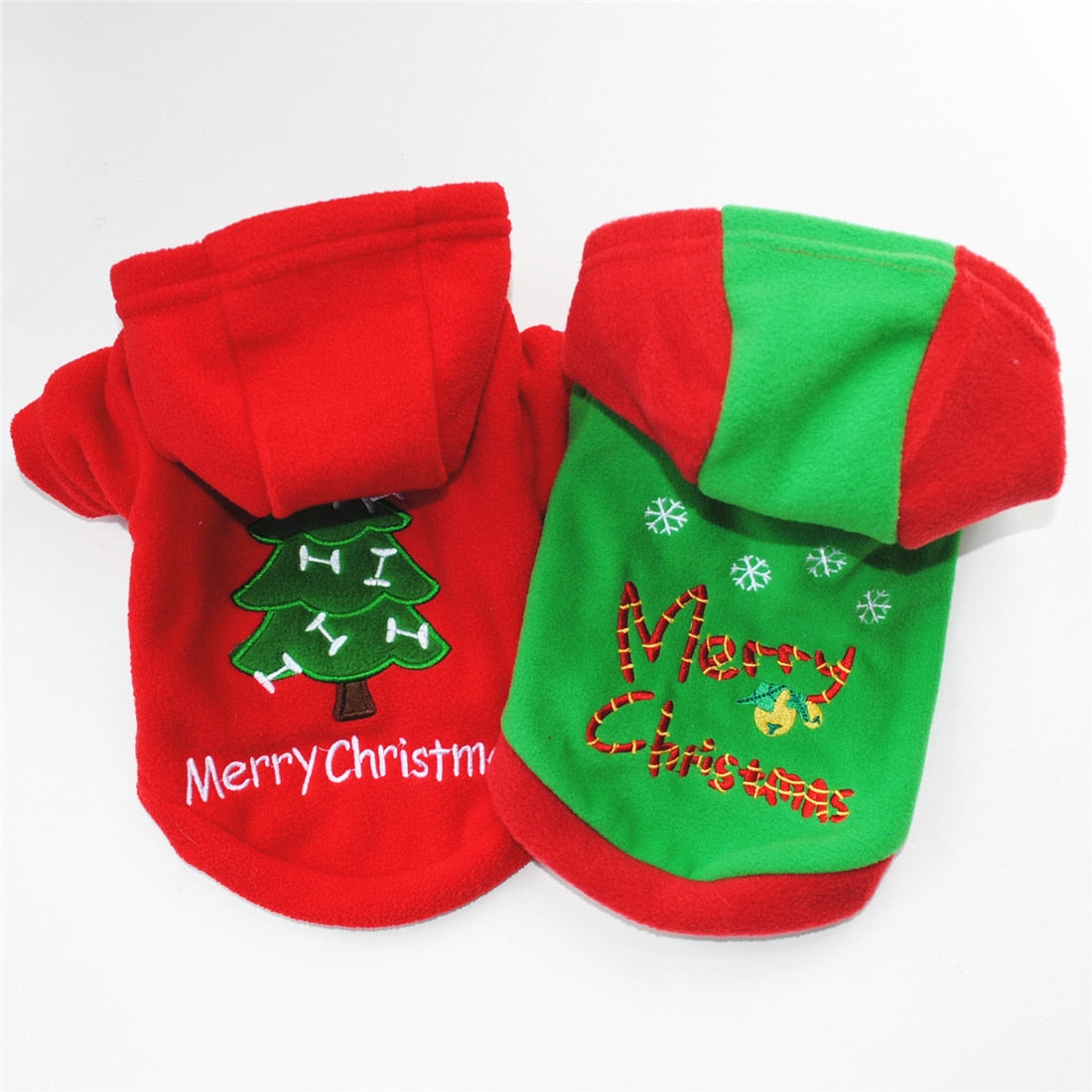 KFX-8918333 Thick Fluffy Hooded Jacket for Pets - Christmas Style in Red and Green
