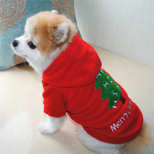 KFX-8918333 Thick Fluffy Hooded Jacket for Pets - Christmas Style in Red and Green