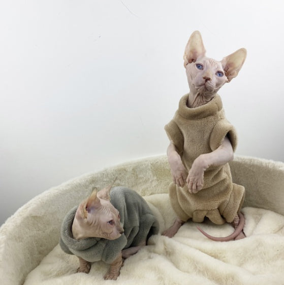 KFX-8918973 Flannel Thermal Jacket for Hairless Cats - Gray Blue Coffee Color, Size L to XXL