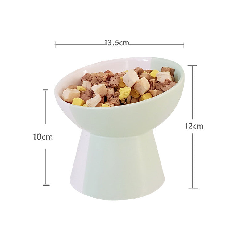 KFX-8919869 Ceramic Slant Mouth Dog and Cat Food Bowl Set in Color Block Design, Available in Multiple Colors