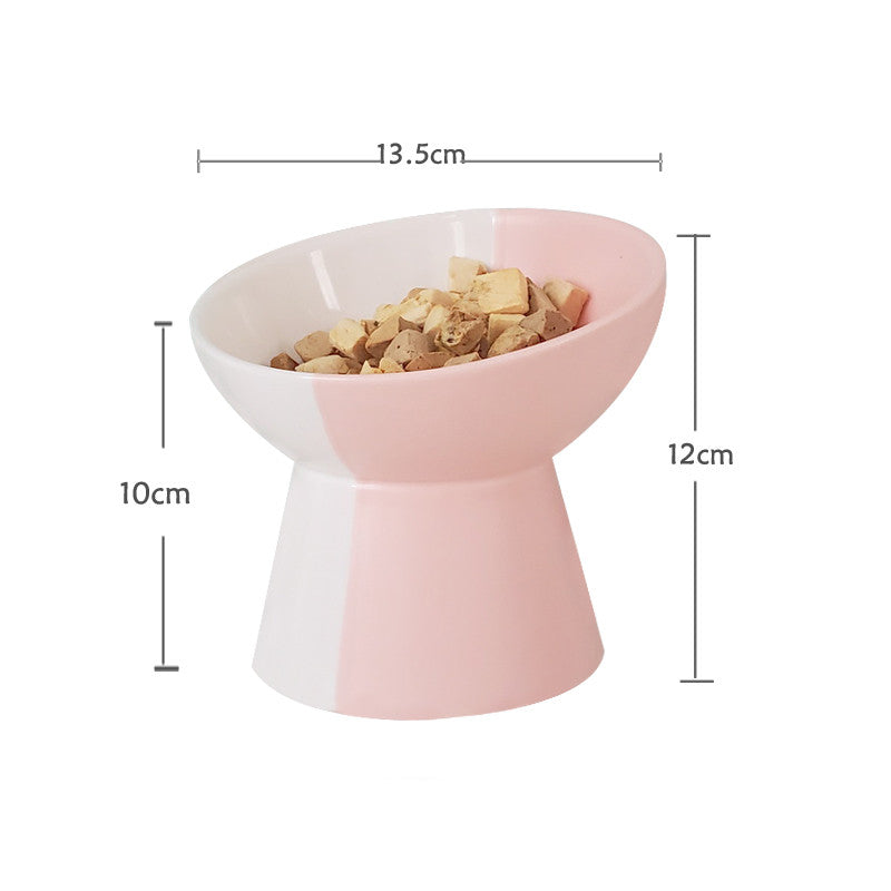 KFX-8919869 Ceramic Slant Mouth Dog and Cat Food Bowl Set in Color Block Design, Available in Multiple Colors