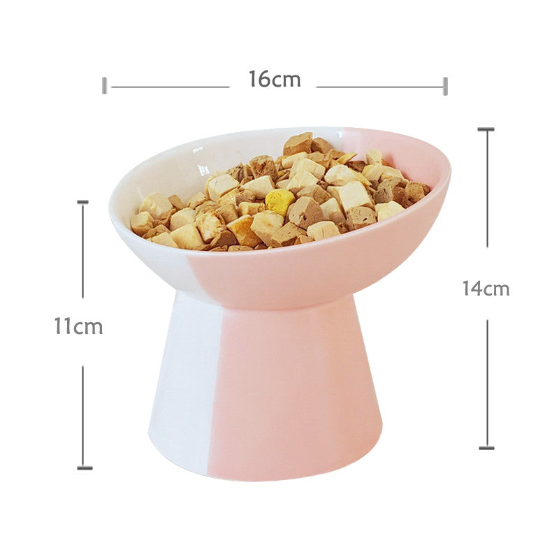 KFX-8919869 Ceramic Slant Mouth Dog and Cat Food Bowl Set in Color Block Design, Available in Multiple Colors