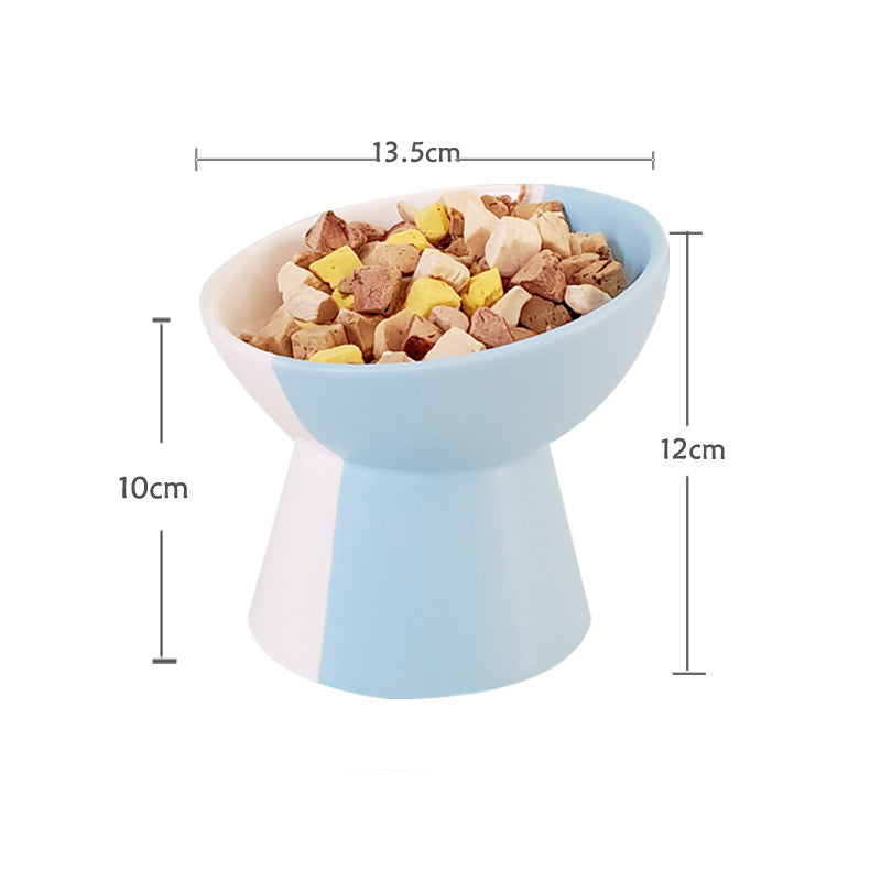 KFX-8919869 Ceramic Slant Mouth Dog and Cat Food Bowl Set in Color Block Design, Available in Multiple Colors