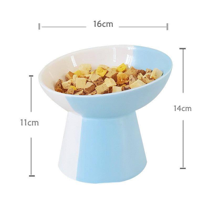 KFX-8919869 Ceramic Slant Mouth Dog and Cat Food Bowl Set in Color Block Design, Available in Multiple Colors