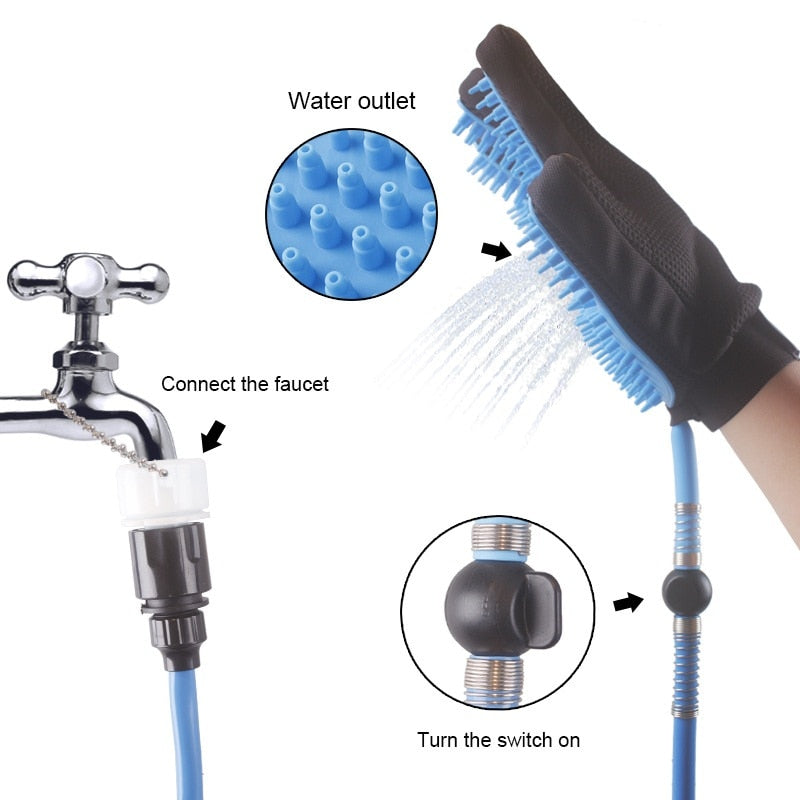 KFX-8921533 Handheld Pet Shower Head with Massage Gloves for Dogs, Cats, and Horses