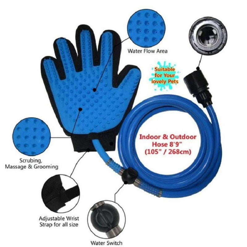 KFX-8921533 Handheld Pet Shower Head with Massage Gloves for Dogs, Cats, and Horses