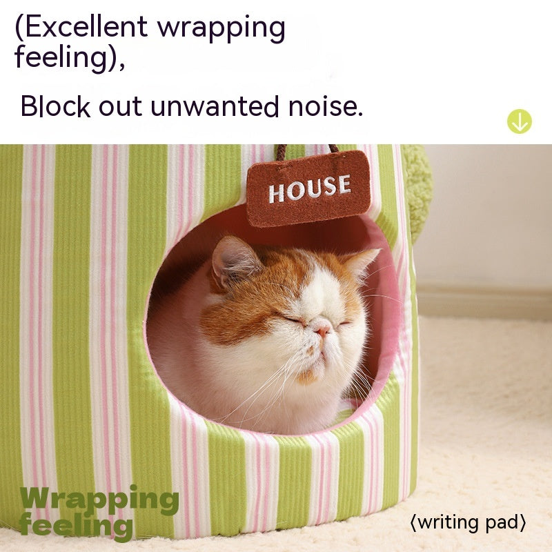 KFX-8923709 Cat Nest in Green and Orange Cauliflower Design, Soft Cloth Bed for Cats