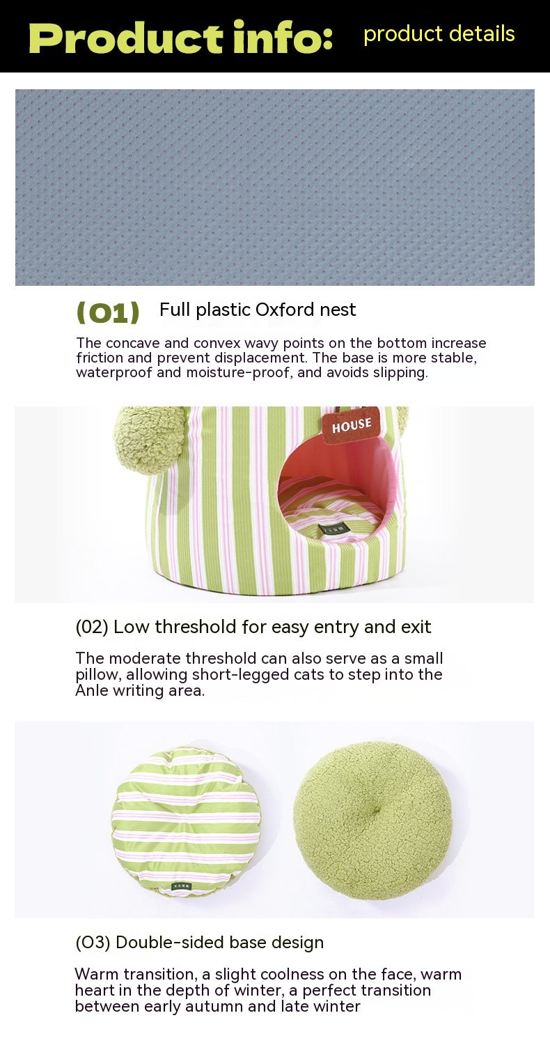 KFX-8923709 Cat Nest in Green and Orange Cauliflower Design, Soft Cloth Bed for Cats