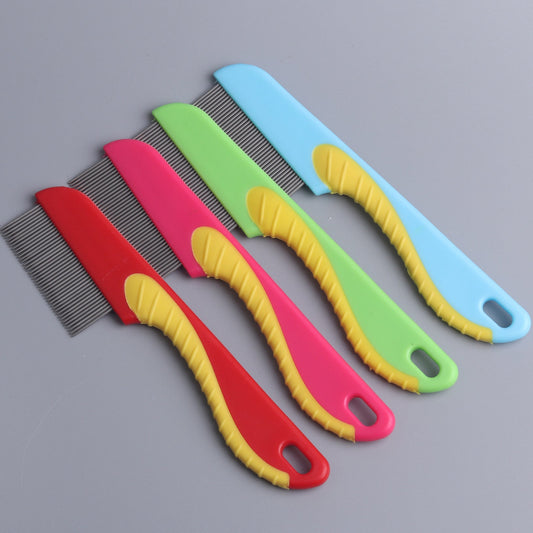 KFX-8925245 Long Handle Stainless Steel Flea Comb for Dogs and Cats - Multicolor Grooming Tool
