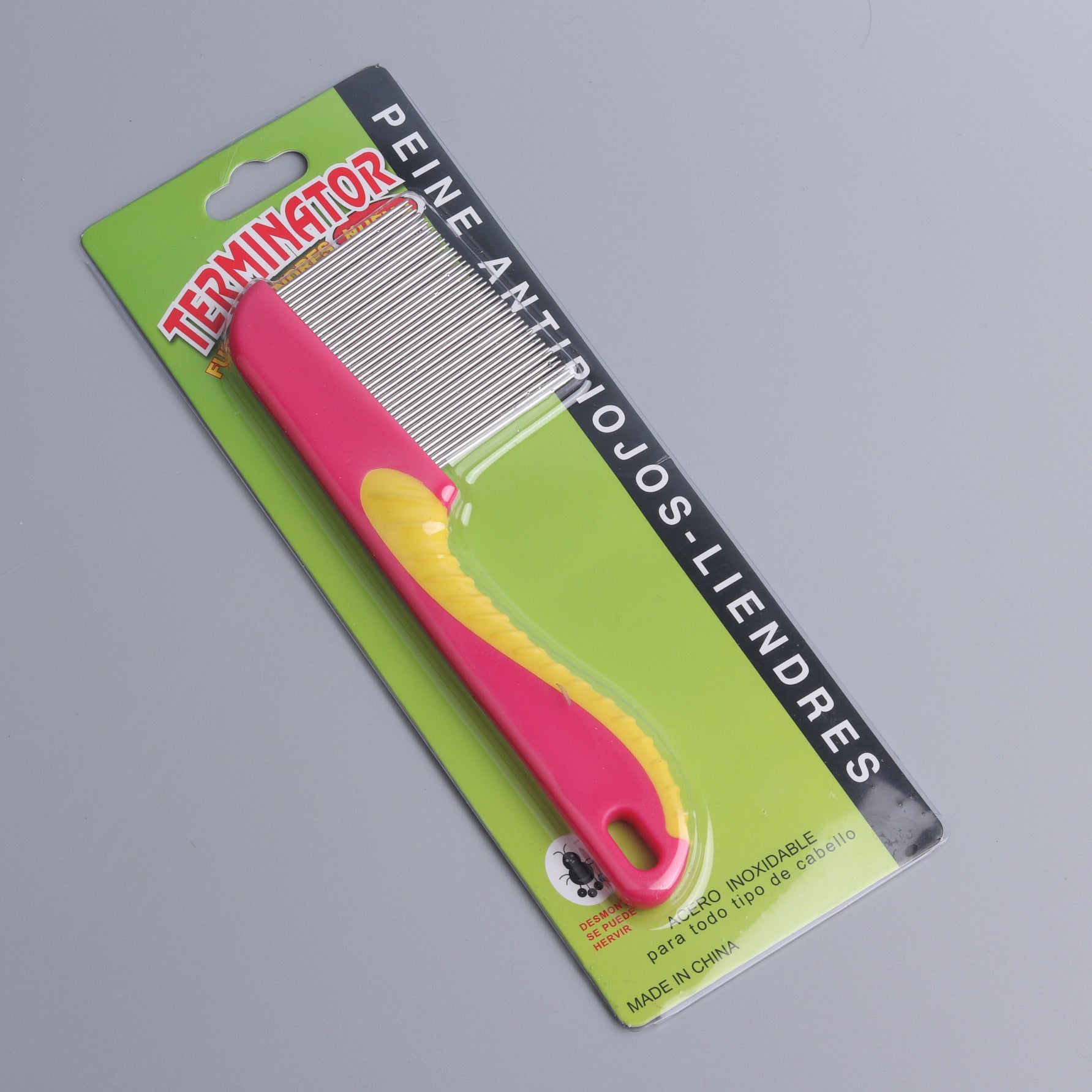 KFX-8925245 Long Handle Stainless Steel Flea Comb for Dogs and Cats - Multicolor Grooming Tool